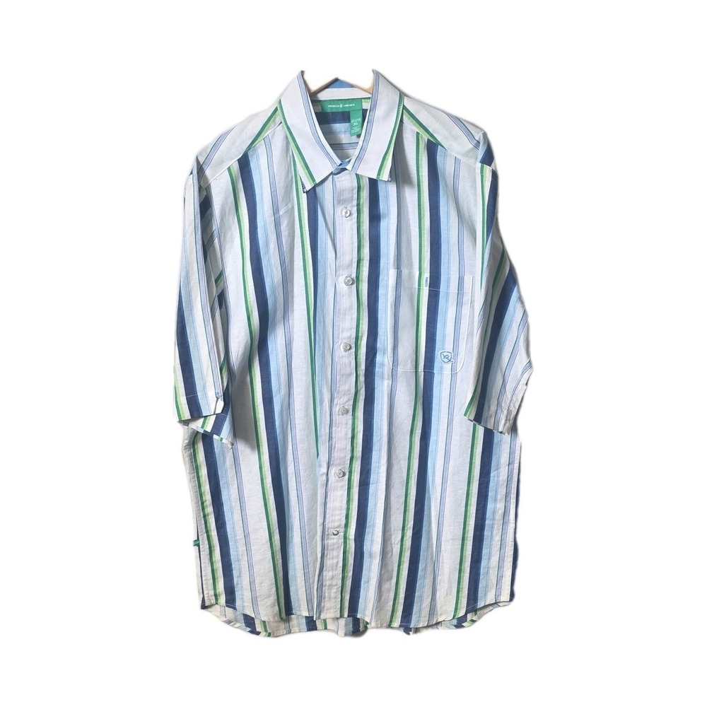 Vintage Rocawear Y2K Striped Short Sleeve Linen Cotton Button Up Shirt Mens XL
